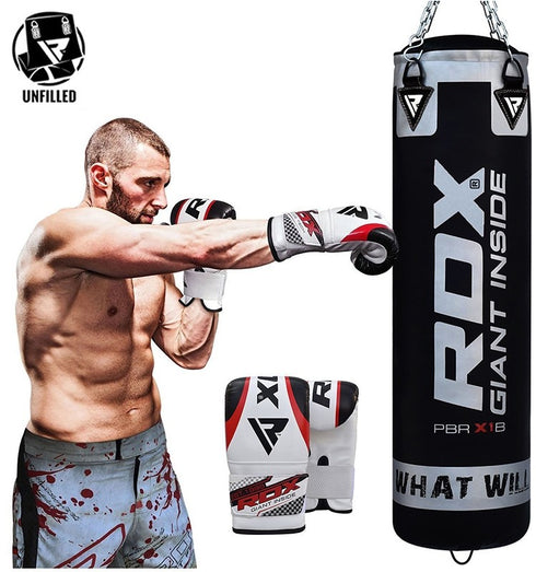 RDX X1 BLACK UNFILLED PUNCHING BAG & MITTS SET-1